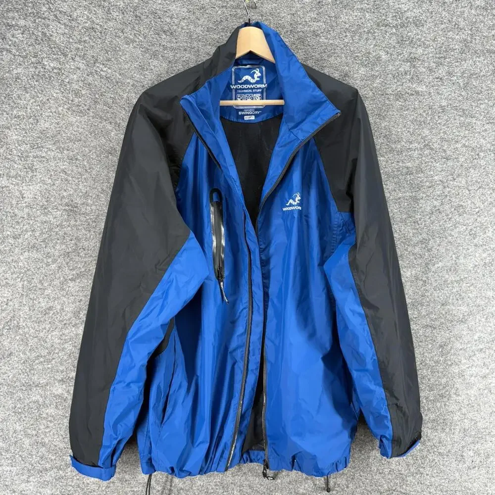 Woodworm Windbreaker Jacket Men XL Blue Full Zip Collared Long Sleeve Pockets